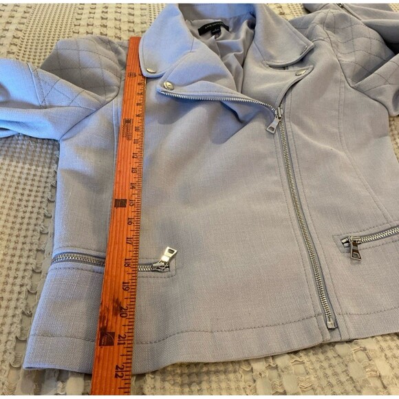 Ann Taylor Motorcycle Jacket Size Small Fitted Gray Moto Coat Quilted Shoulder - Picture 11 of 12